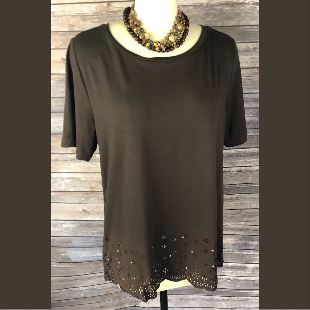 Brown Faux Suede Embellished Top